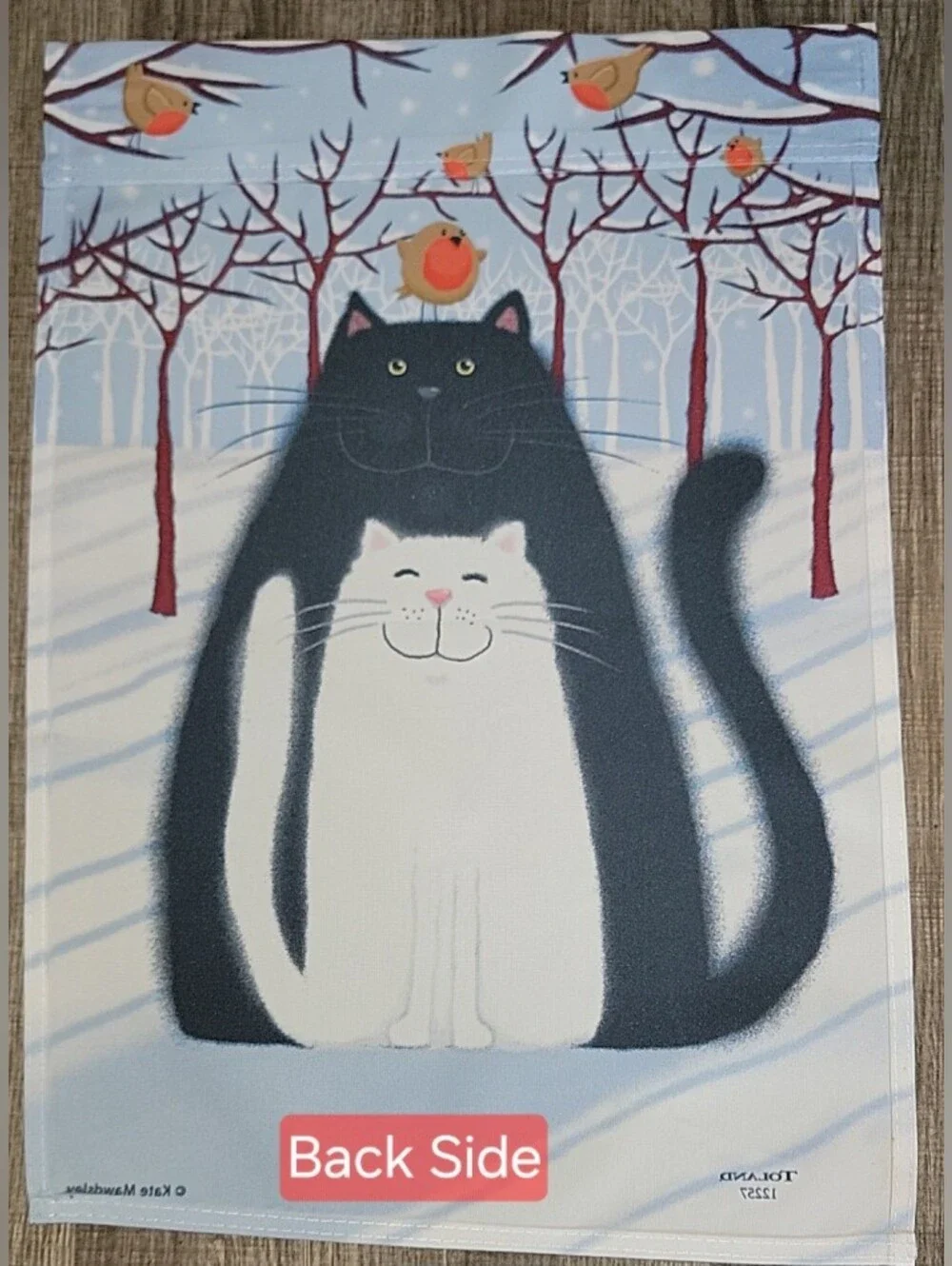 Decorative Seasonal Garden Flag Multi-colored. Cats, Birds  & Snow.